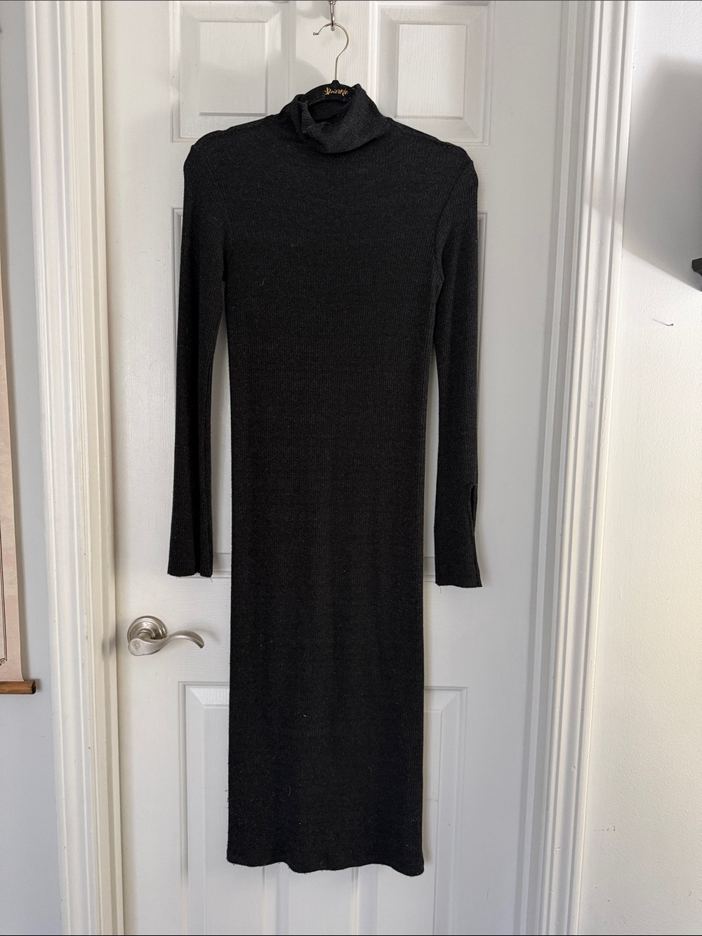 Enza Costa Black Long Sleeve Turtleneck Knit Dress